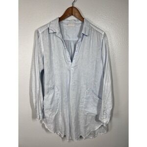 CP Shades Tunic Women's S Light Blue 100% Linen Sheer Pockets Top Boho Lagenlook